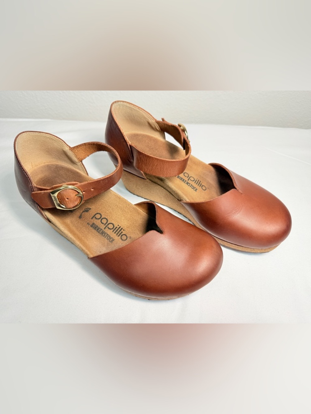 Papillio Birkenstock Cognac Leather Mary Jane Wedge Comfort Shoes 39 - Picture 2 of 16